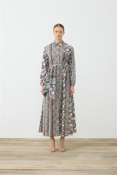 SOLE PATTERNED VOILE SHIRT DRESS BLUE