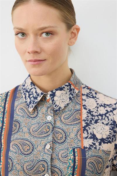 SOLE PATTERNED VOILE SHIRT DRESS BLUE