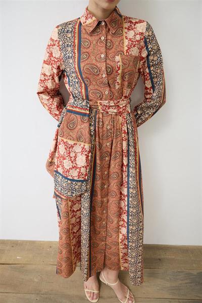 SOLE PATTERNED VOILE SHIRT DRESS ORANGE