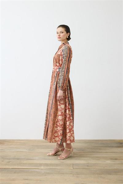 SOLE PATTERNED VOILE SHIRT DRESS ORANGE
