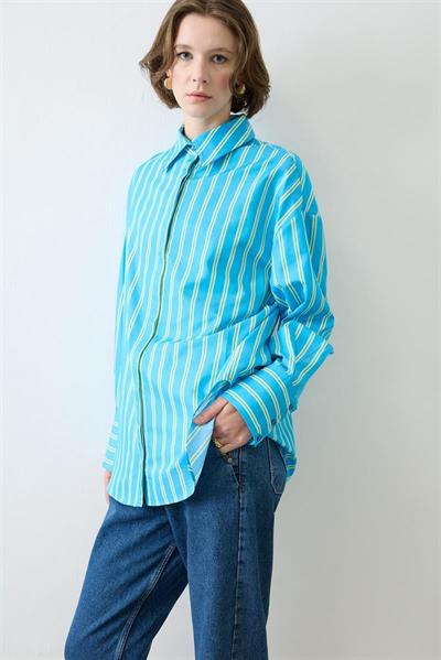 SOLITA STRIPED COTTON SHIRT ROYAL BLUE