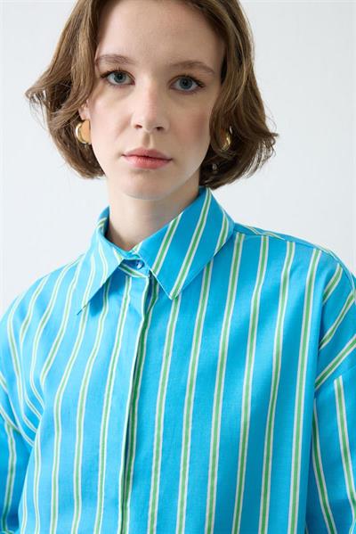SOLITA STRIPED COTTON SHIRT ROYAL BLUE