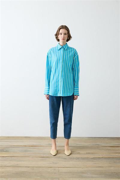 SOLITA STRIPED COTTON SHIRT ROYAL BLUE