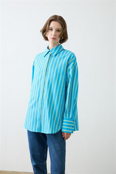 SOLITA STRIPED COTTON SHIRT ROYAL BLUE