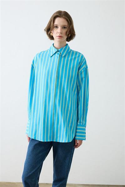 SOLITA STRIPED COTTON SHIRT ROYAL BLUE