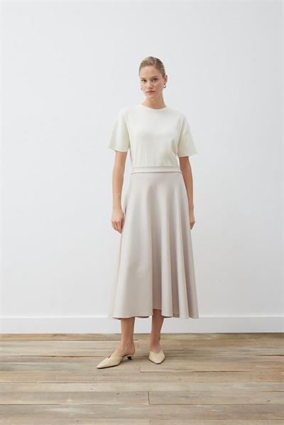 SPARK STONE EMBELLISHED FLARED SKIRT BEIGE