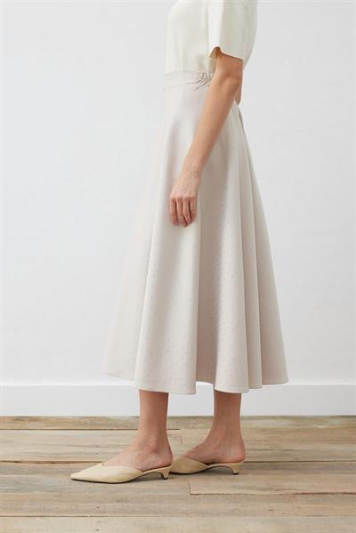 SPARK STONE EMBELLISHED FLARED SKIRT BEIGE