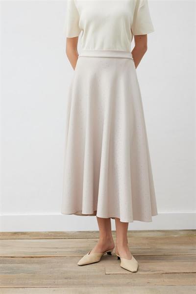 SPARK STONE EMBELLISHED FLARED SKIRT BEIGE