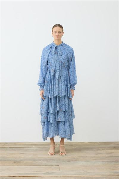 SPRING PATTERNED CHIFFON LAYERED DRESS BABY BLUE