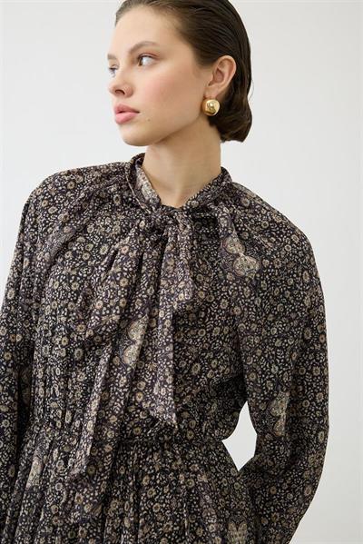 SPRING PATTERNED CHIFFON LAYERED DRESS BLACK