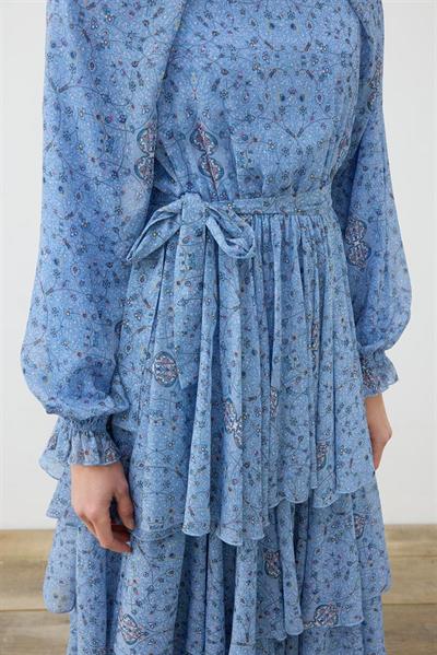 SPRING PATTERNED CHIFFON LAYERED DRESS BABY BLUE