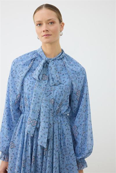 SPRING PATTERNED CHIFFON LAYERED DRESS BABY BLUE