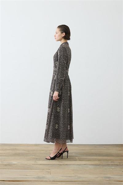 SPRING PATTERNED CHIFFON SHIRT DRESS BLACK