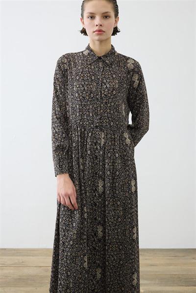SPRING PATTERNED CHIFFON SHIRT DRESS BLACK