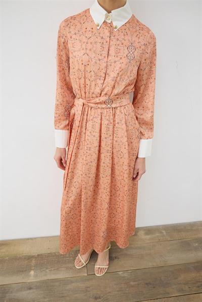 SPRING PATTERNED COLLAR DETAILED TWILL DRESS ORANGE