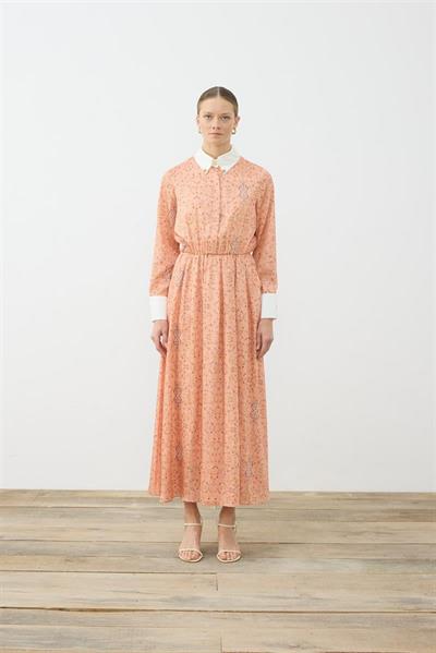 SPRING PATTERNED COLLAR DETAILED TWILL DRESS ORANGE