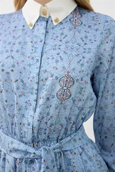 SPRING PATTERNED COLLAR DETAILED TWILL DRESS BABY BLUE