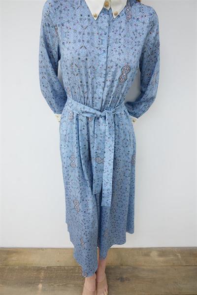 SPRING PATTERNED COLLAR DETAILED TWILL DRESS BABY BLUE