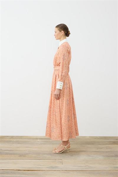 SPRING PATTERNED COLLAR DETAILED TWILL DRESS ORANGE