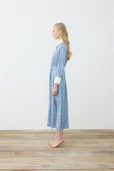 SPRING PATTERNED COLLAR DETAILED TWILL DRESS BABY BLUE