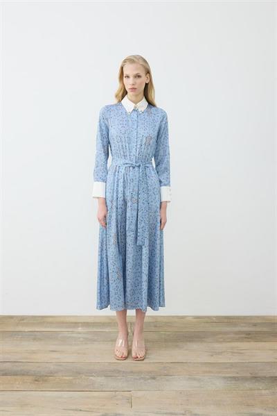 SPRING PATTERNED COLLAR DETAILED TWILL DRESS BABY BLUE