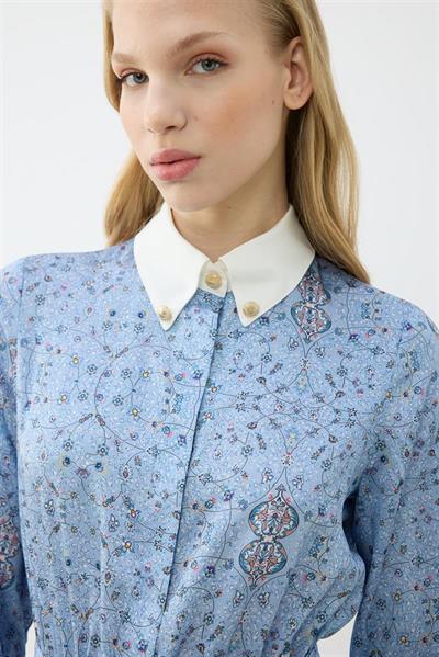 SPRING PATTERNED COLLAR DETAILED TWILL DRESS BABY BLUE