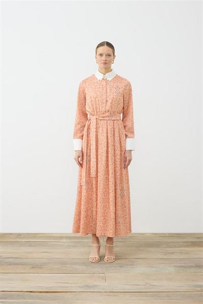 SPRING PATTERNED COLLAR DETAILED TWILL DRESS ORANGE