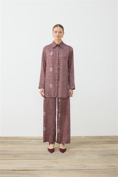 SPRING PATTERNED TWILL PANTS SET BURGUNDY