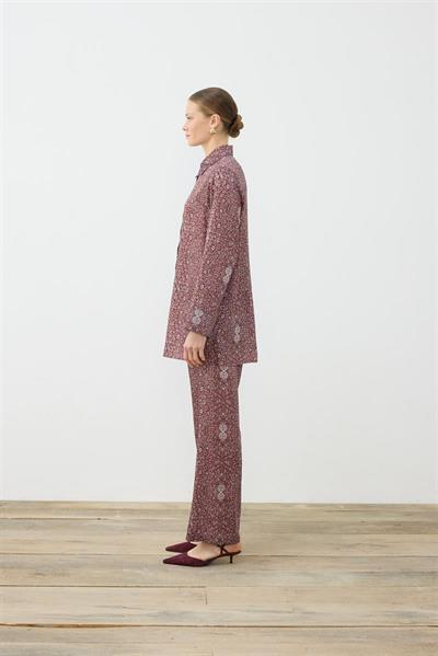 SPRING PATTERNED TWILL PANTS SET BURGUNDY
