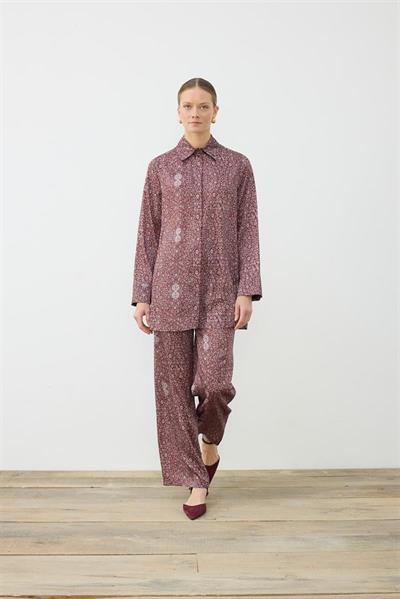 SPRING PATTERNED TWILL PANTS SET BURGUNDY