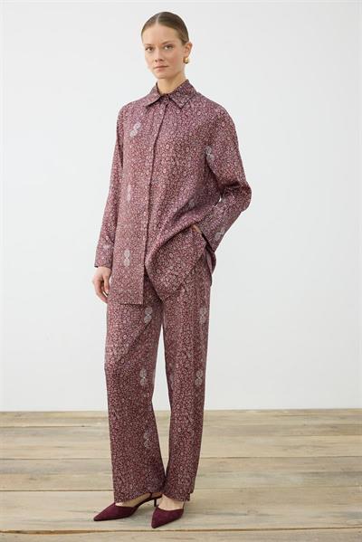 SPRING PATTERNED TWILL PANTS SET BURGUNDY