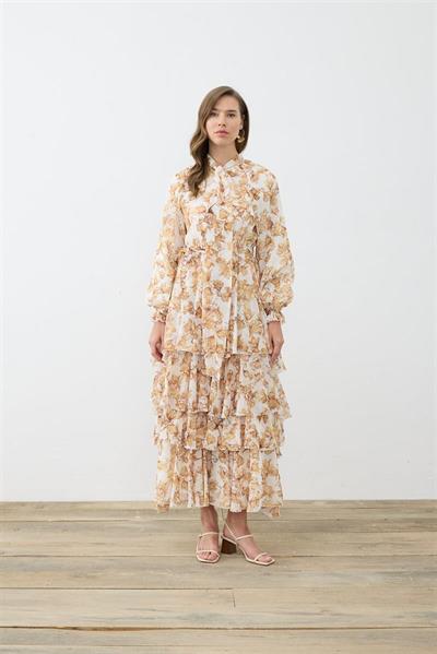 SUCRE PATTERNED CHIFFON LAYERED DRESS YELLOW