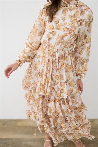 SUCRE PATTERNED CHIFFON LAYERED DRESS YELLOW