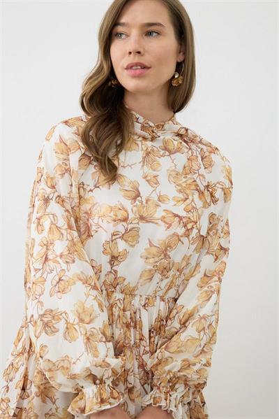 SUCRE PATTERNED CHIFFON LAYERED DRESS YELLOW