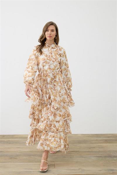 SUCRE PATTERNED CHIFFON LAYERED DRESS YELLOW