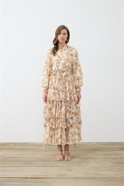 SUCRE PATTERNED CHIFFON LAYERED DRESS YELLOW