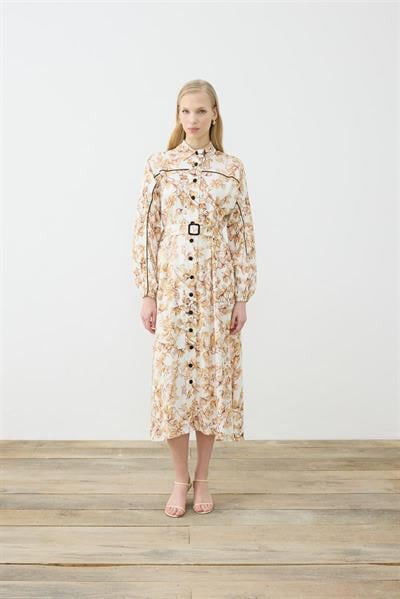 SUCRE RAYON VISCOSE PIPED DRESS YELLOW