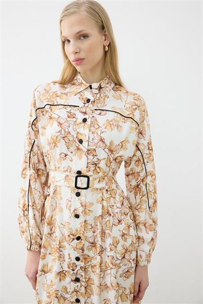 SUCRE RAYON VISCOSE PIPED DRESS YELLOW