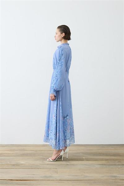 SUMBUL PATTERNED HALF BELTED CHIFFON DRESS BABY BLUE