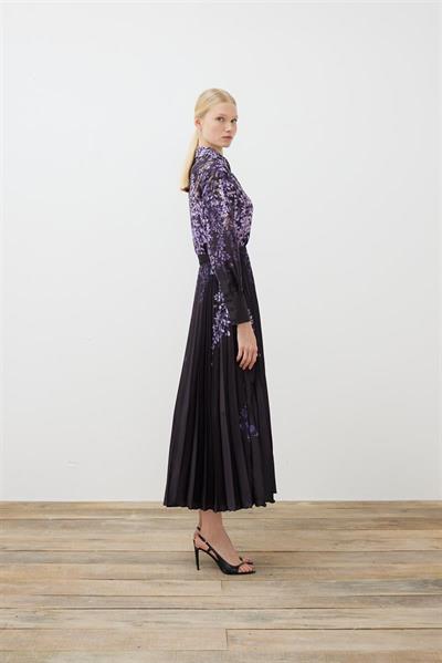 SUMBUL PATTERNED TWILL PLEATED DRESS BLACK