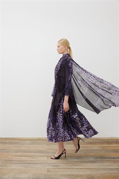 SUMBUL PATTERNED TWILL SCARF DETAILED SKIRT SET BLACK