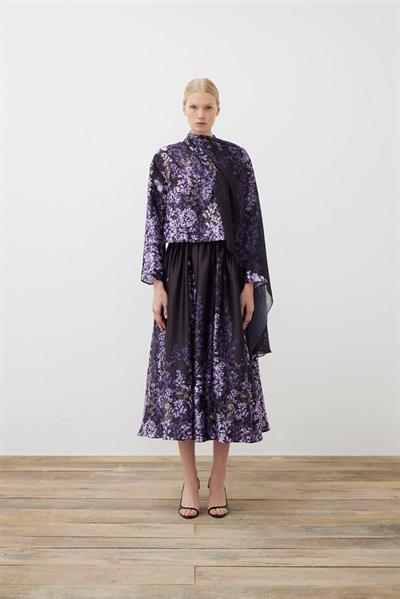 SUMBUL PATTERNED TWILL SCARF DETAILED SKIRT SET BLACK