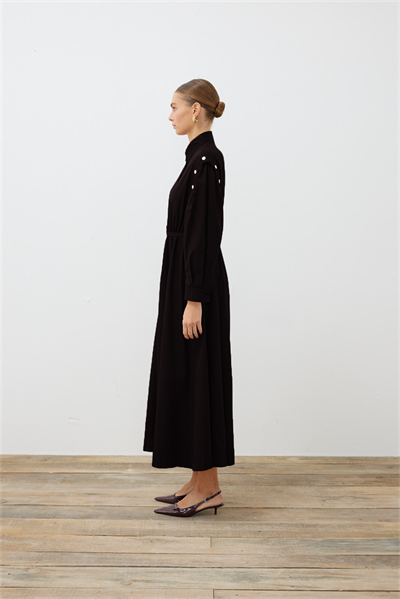 TESS BUTTON DETAILED COTTON DRESS BLACK