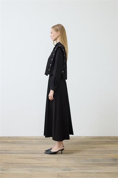 TESS BUTTON DETAILED COTTON SKIRT SET BLACK