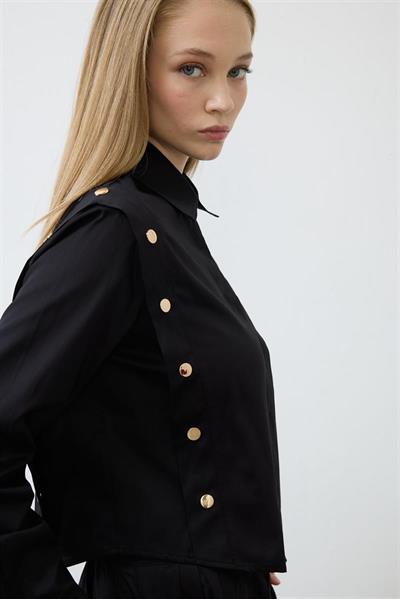 TESS BUTTON DETAILED COTTON SKIRT SET BLACK