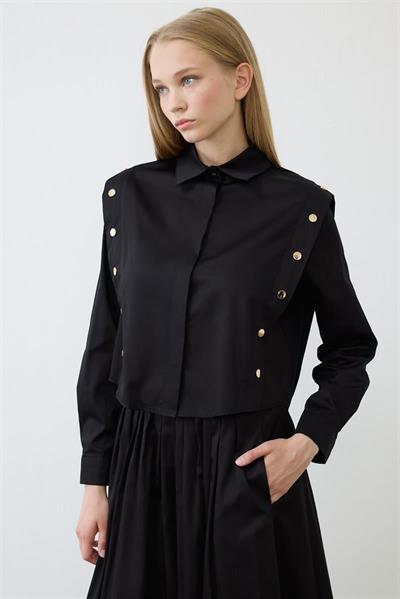 TESS BUTTON DETAILED COTTON SKIRT SET BLACK