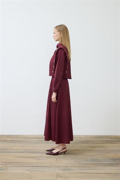 TESS BUTTON DETAILED COTTON SKIRT SET BURGUNDY