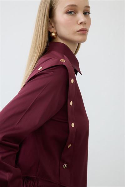 TESS BUTTON DETAILED COTTON SKIRT SET BURGUNDY