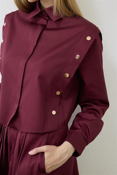 TESS BUTTON DETAILED COTTON SKIRT SET BURGUNDY