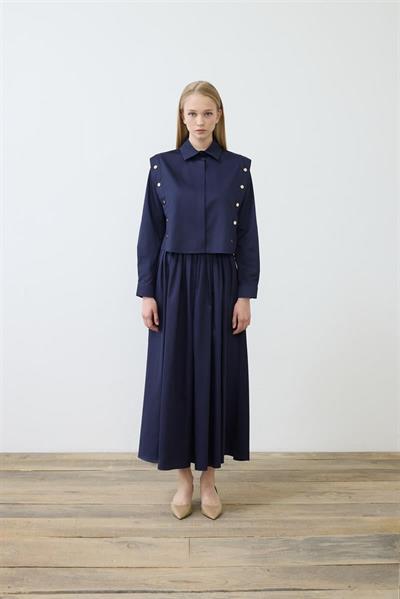 TESS BUTTON DETAILED COTTON SKIRT SET NAVY BLUE